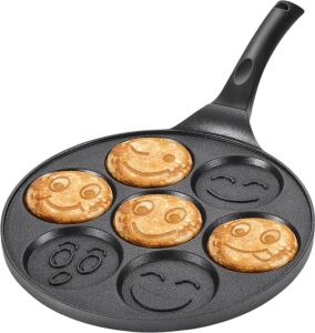 27 cm Döküm Granit Emojili Pancake Tavası | Yapışmaz Granit Kaplama Krep ve Pancake Tavası | Dayanıklı ve Eşit Isı Dağılımlı Tava