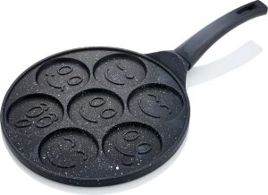 27 cm Döküm Granit Emojili Pancake Tavası | Yapışmaz Granit Kaplama Krep ve Pancake Tavası | Dayanıklı ve Eşit Isı Dağılımlı Tava