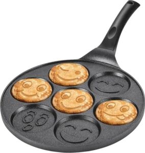 27 cm Döküm Granit Emojili Pancake Tavası | Yapışmaz Granit Kaplama Krep ve Pancake Tavası | Dayanıklı ve Eşit Isı Dağılımlı Tava