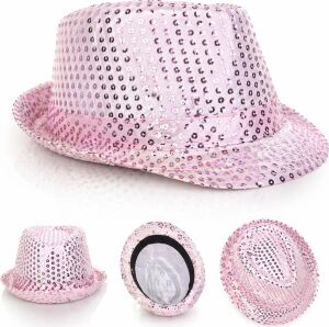 Pembe Payetli Disco Parti Şapkası Yetişkin Işıltılı Fötr Model