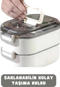 Bento 1000ML Lunchbox Çift Katlı 3 Bölmeli Çelik Sefer Tası Yemek Kutusu (Lacivert)