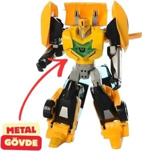 /oyuncak Metal Gövdeli 20 cm Araba ve Tıra Dönüşen Robot Optimus ve Bumblebee Model Dönüşen Robotlar Autobots (Sarı)