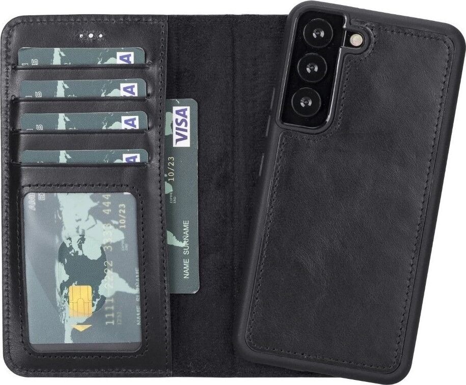 Samsung Galaxy S22 Uyumlu Deri Cüzdanlı Kılıf Mwwn Rst1 Siyah