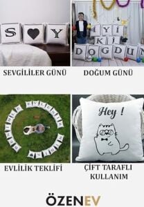 Harfli Kırlent Kılıfı Kadife 43X43 cm Çift Taraflı K Harfi Kedi Desenli Evlilik Teklifi Doğum Günü