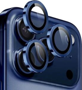 Iphone 17 Pro / 17 Pro Max Ile Uyumlu Kolay Kurulum Aparatlı Gerçek Safir Çizilmeye ve Darbelere Dayanıklı Şık Kamera Lens Koruyucu Cam Mavi Cs-1