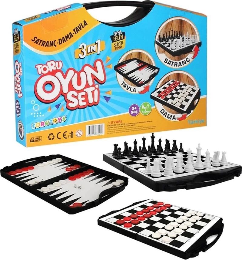 Toru 3 In 1 Çantalı Oyun Seti Satranç-Dama-Tavla