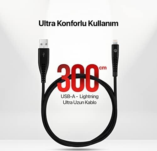 By Usb-A - Lightning 2A Şarj Kablosu 300CM-SIYAH - 3DK37S