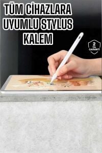 Dokunmatik Kalem Beyaz Şarjlı Yedek Uçlu Android ve Ios Uyumlu