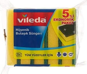Düz Hijyenik Bulaşık Süngeri, 5'li Ekonomik Paket, Yeşil