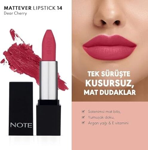 Mattever Lipstick 14 Cherry Yarı Mat Bitişli Ruj, Pembe