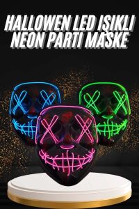 Hallowen Parti Maskesi Neon LED Işıklı Maske 3 Modlu Cadılar Bayramı Maskesi