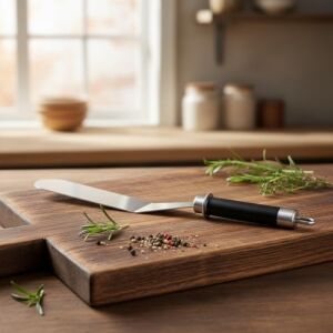 32 cm Siyah Çelik Pasta Sıvama Spatulası - Profesyonel Krema, Ganaj ve Hamur Spatulası
