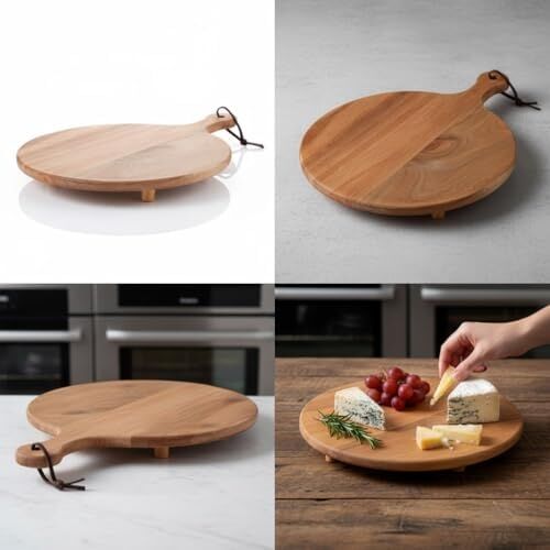 Ayaklı Akasya Sunum Tabağı ve Servis Tahtası (40X30 Cm) | Doğal Ahşap Modern Peynir, Şarküteri, Pizza ve Kahvaltı Tahtası | Saplı ve Yükseltilmiş Ayaklı Sunumluk