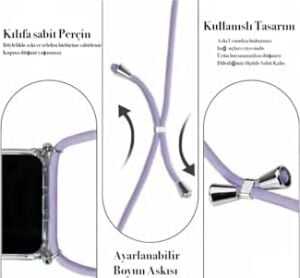 Apple Iphone 11 Pro Kılıf Boyun Omuz Askılı Ipli Anti Şok Köşe Korumalı Şeffaf Silikon Kmp ile Uyumlu