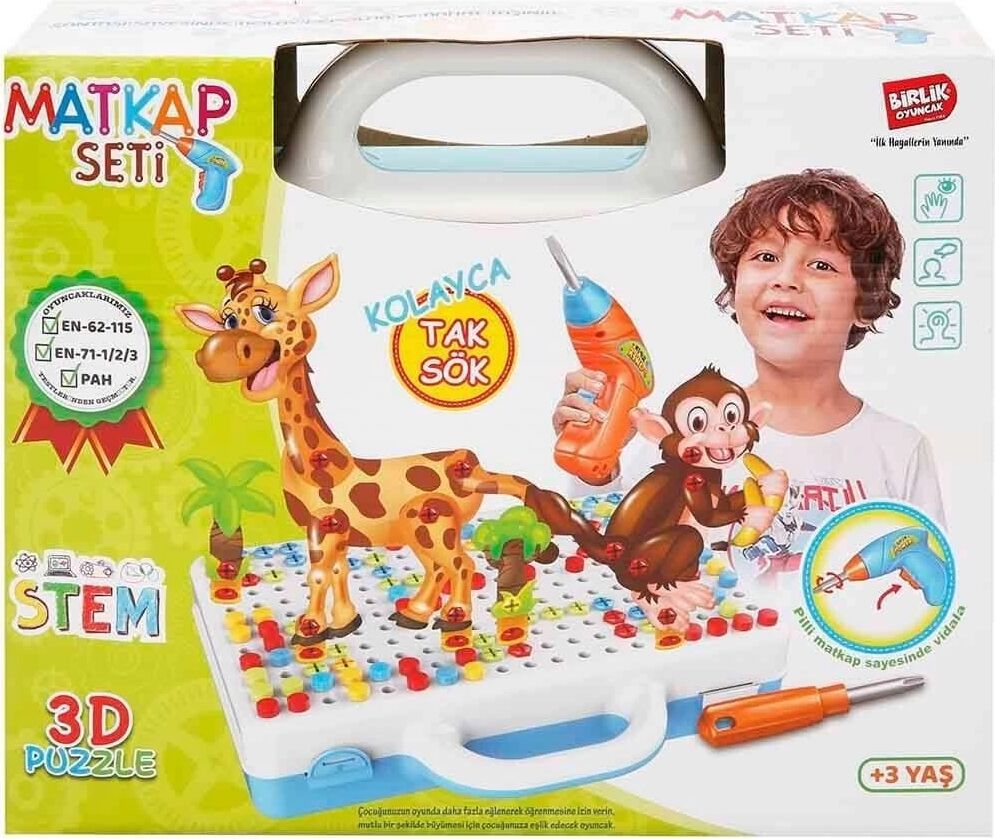 URT014-001 Birlik, 3D Eğitici Matkap Seti Hayvanlar