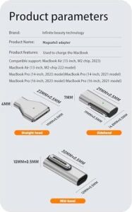 Type-C - Magsafe 3 ile Uyumlu Manyetik Şarj Adaptörü Çevirici 140W Hızlı Şarj Desteği, LED Göstergeli Gümüş Sfo-3