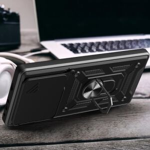Spia Xiaomi 15T Pro ile Uyumlu Kılıf Sürgülü Siyah Panther Yüzüklü Silikon Orijinal (Xiaomi 15T Pro ile Uyumlu, Sürgülü Siyah)