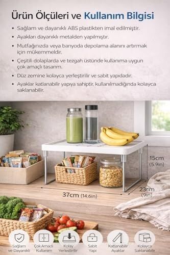 Dolap ve Mutfak Tezgahı Için Raf Düzenleyici, Buzdolabı Uyumlu Yükseltici Organizer, Metal Ayaklı Ek Raf, Çok Amaçlı Raf Düzenleyici Stand, Dolap, Tezgah ve Buzdolabı Için Uygun
