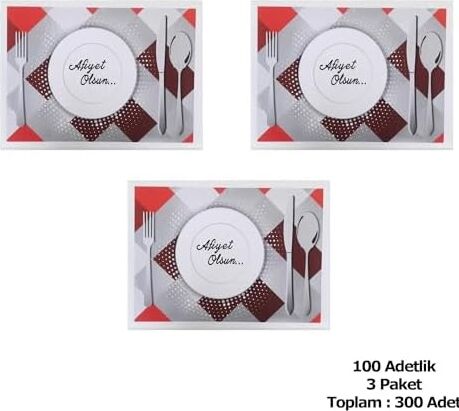 Amerikan Servis Kağıdı Afiyet Olsun Baskılı Beyaz Masa Örtüsü - 29 x 40 Cm. - 100 Adetlik 3 Paket