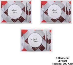 Amerikan Servis Kağıdı Afiyet Olsun Baskılı Beyaz Masa Örtüsü - 29 x 40 Cm. - 100 Adetlik 3 Paket