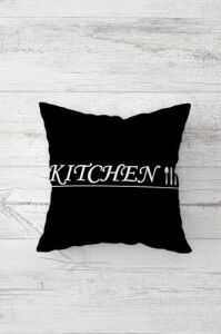 Kitchen ve Yapraklı Gizli Fermuarlı Kırlent Kılıfı Koltuk Yastık Kılıfı TAKIM(4ADET), Beyaz-Siyah 45 x 45