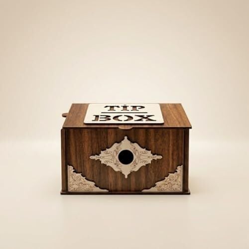 Ahşap Bahşiş Kutusu (Tip Box), Dekoratif Para Kutusu, Kilitli Tasarım, Kafe ve Restoran Için