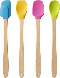 4'lü Silikon Metal Kancalı Set - Ahşap Saplı, Isıya Dayanıklı Spatula ve Mutfak Servis Seti