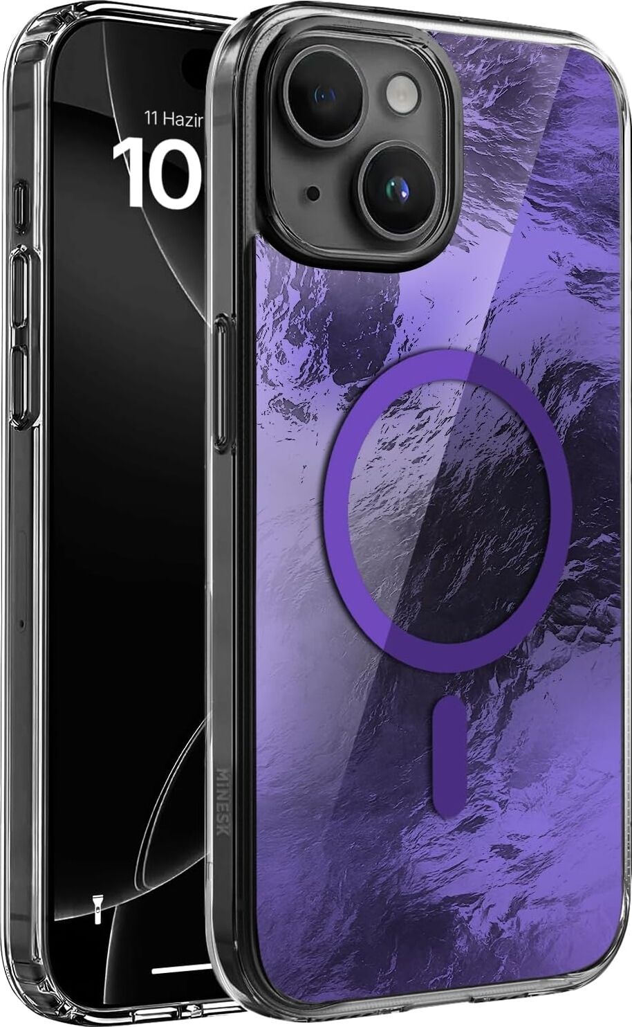 iPhone 15 Plus ve 14 Plus Için Shinemag Serisi Magsafe ile Uyumlu Göz Alıcı ve Şık Metalize Arka Tasarım Yüksek Kalite Materyal Premium Hybrid Kılıf Kapak (Mor, 15 Plus/14 Plus)