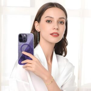 iPhone 15 Plus ve 14 Plus Için Shinemag Serisi Magsafe ile Uyumlu Göz Alıcı ve Şık Metalize Arka Tasarım Yüksek Kalite Materyal Premium Hybrid Kılıf Kapak (Mor, 15 Plus/14 Plus)