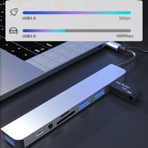 Jouis USB Çoğaltıcı Dönüştürücü Adaptör Port Type C USB 3.0 Hub For Mac Book Pro Air Otg USB 3.0 Adapter Type-C Çevirici USB Hub - (Kaliteli ve Hızlı) (8 In 1 Otg)