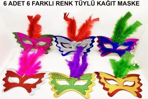 Tüylü Kağıt Parti Venedik Balo After Maskesi 6 Adet