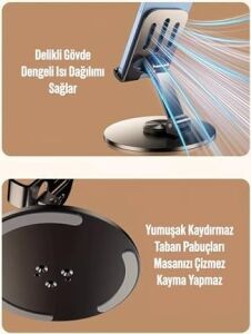 Telvesse Telefon Tutucu Masaüstü Telefon Tablet Standı Yüksek Kalite Metal Katlanabilir 360 Dönen Ayarlı S013