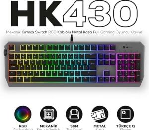 Hawk Gaming HK430 Mekanik Switch Rgb Kablolu Metal Kasa Full Gaming Klavye (Kırmızı Switch)