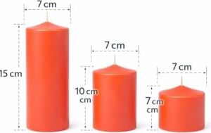 3’lü Dekoratif Silindir Blok Mum Seti,turuncu Renk, Içten Yanan Fitilli Sütun Mumlar, 7 cm Çap, 7 Cm, 10 Cm, 15 cm Yükseklik, Ev Dekorasyonu, Masa ve Özel Gün Ambiyans Mumları